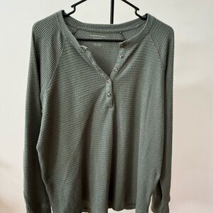 American Eagle Outfitters Sage Green Waffle Knit Long Sleeve Top